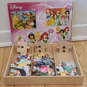 DISNEY PRINCESS 3 wood puzzles in box